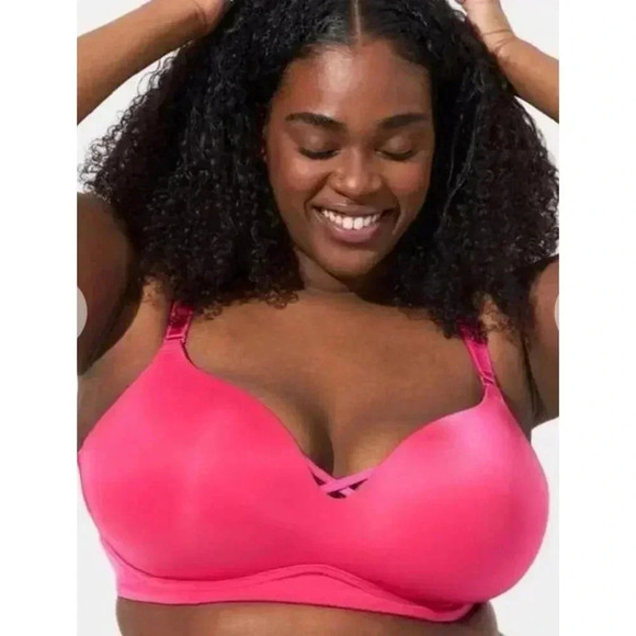 Torrid Curve Padded Wire Free Push Up Smooth Plunge Bra in Cabaret Pink Sz 46DD - Picture 1 of 11